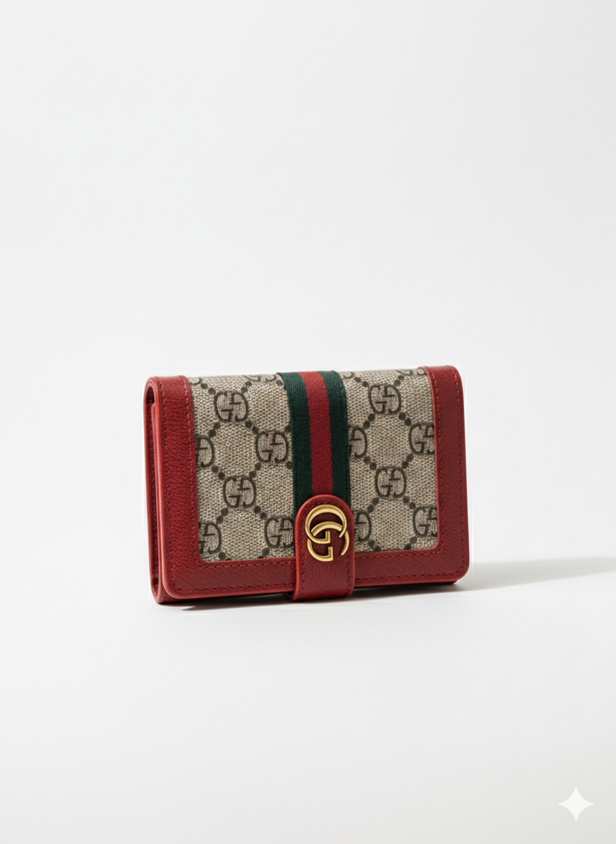 Signature GG Supreme Canvas Card Case with Web Detail