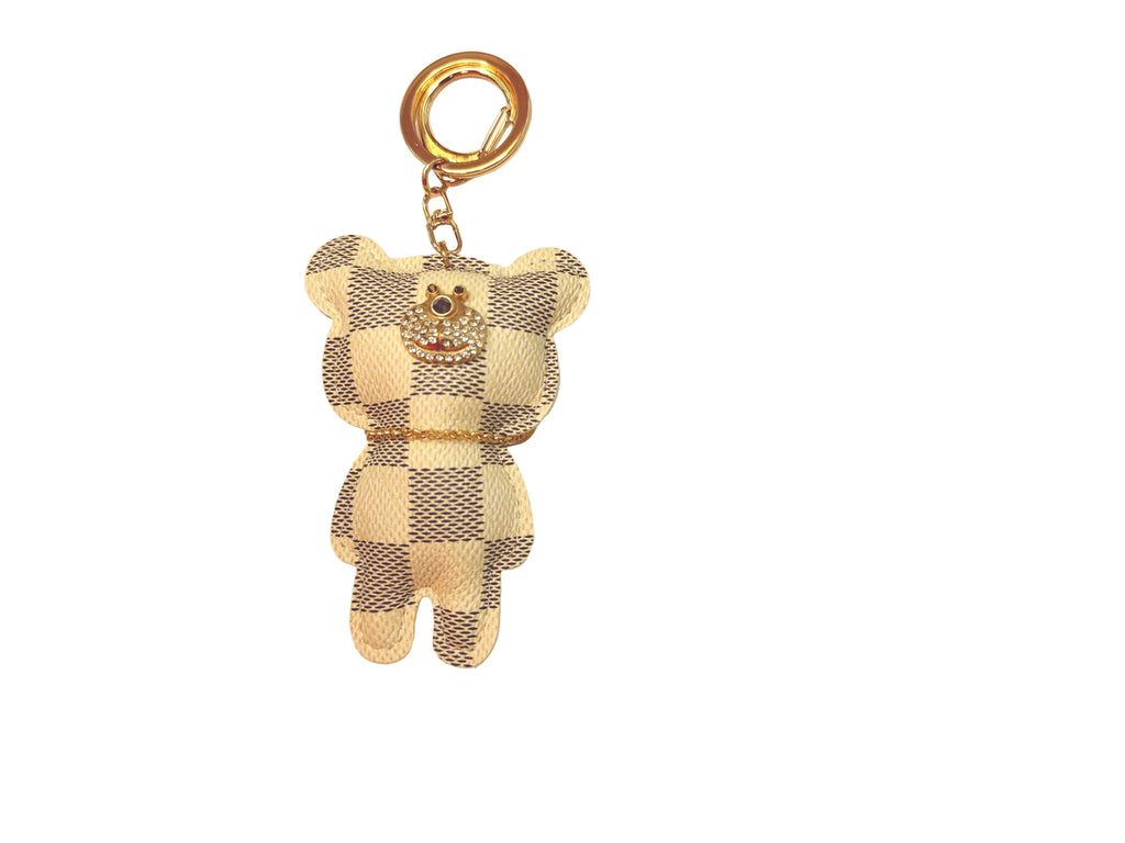 Lv teddy bear keychain Elevate Your Essentials: Designer-Inspired Checkered Bear Keychain