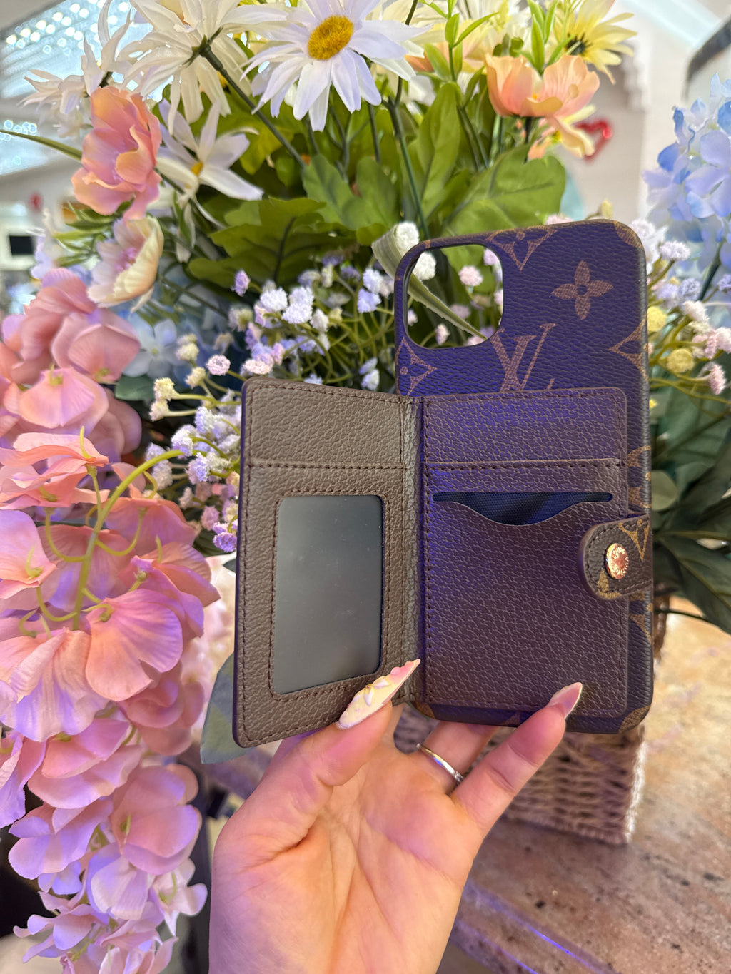 Lv Luxury Monogram Card Holder Phone Case | Vegan Leather Wallet Case