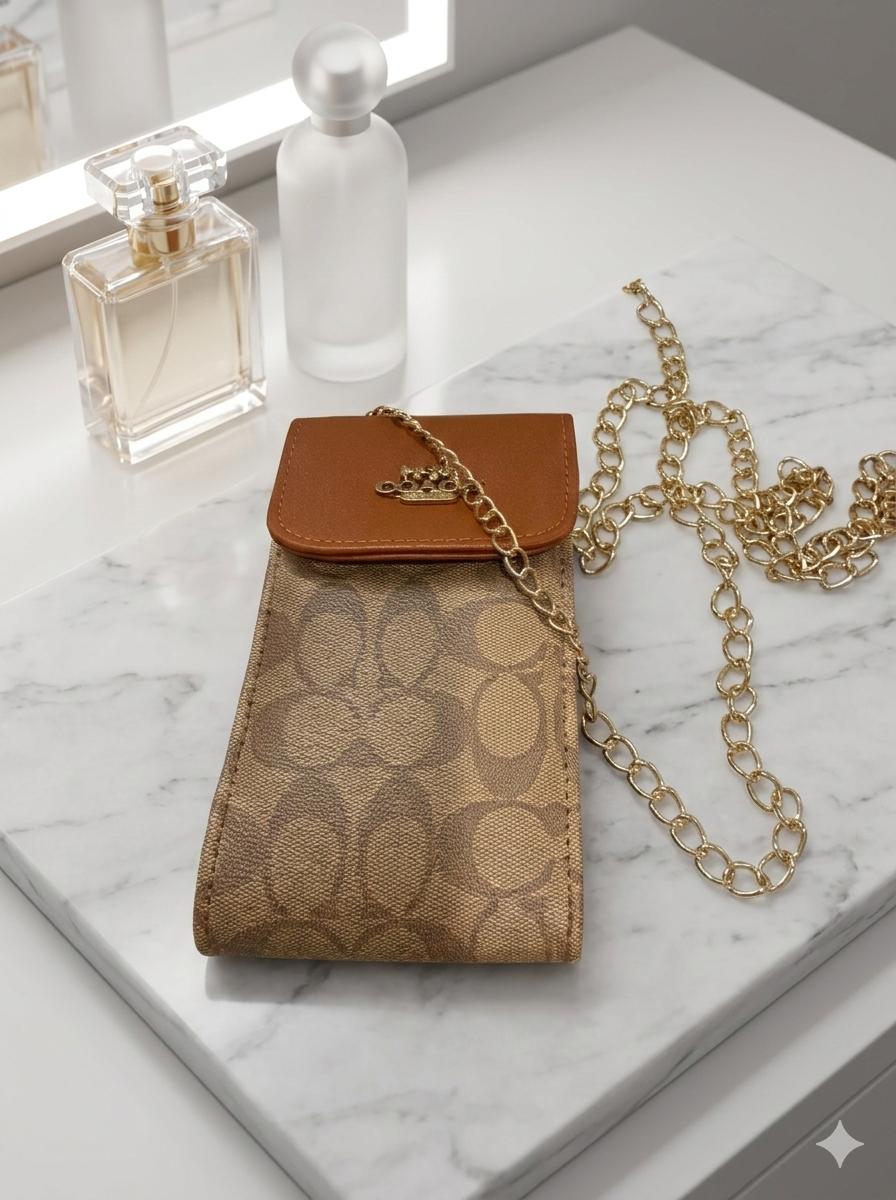 North/South Phone Crossbody in Signature Canvas with Gold Chain
