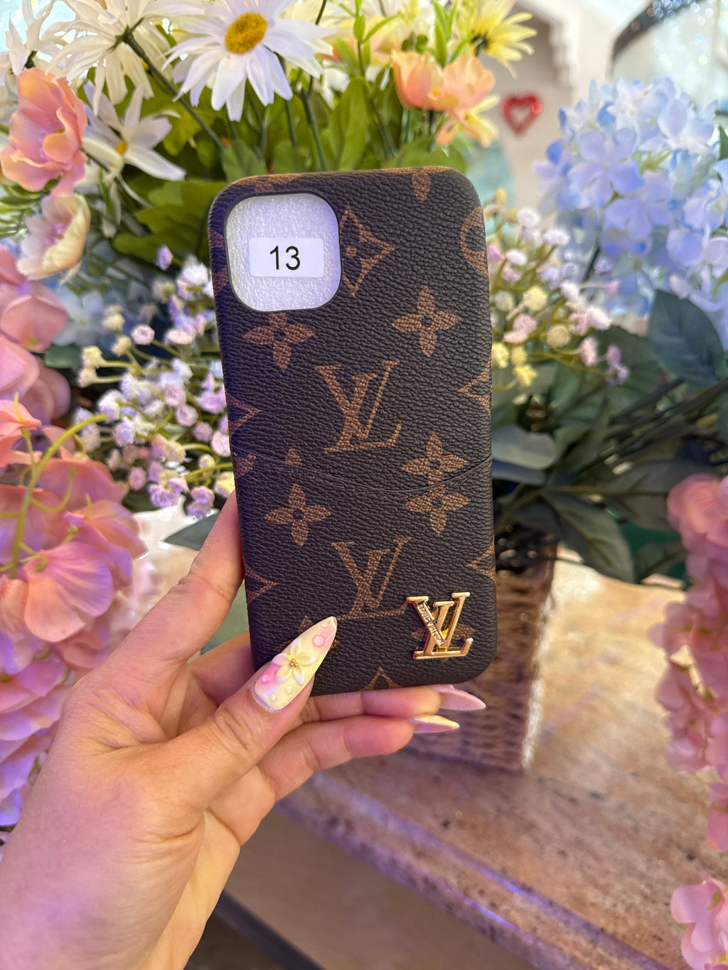 Lv Premium Monogram Leather Phone Case with Gold Emblem | Slim Fit Designer-Inspired Cover