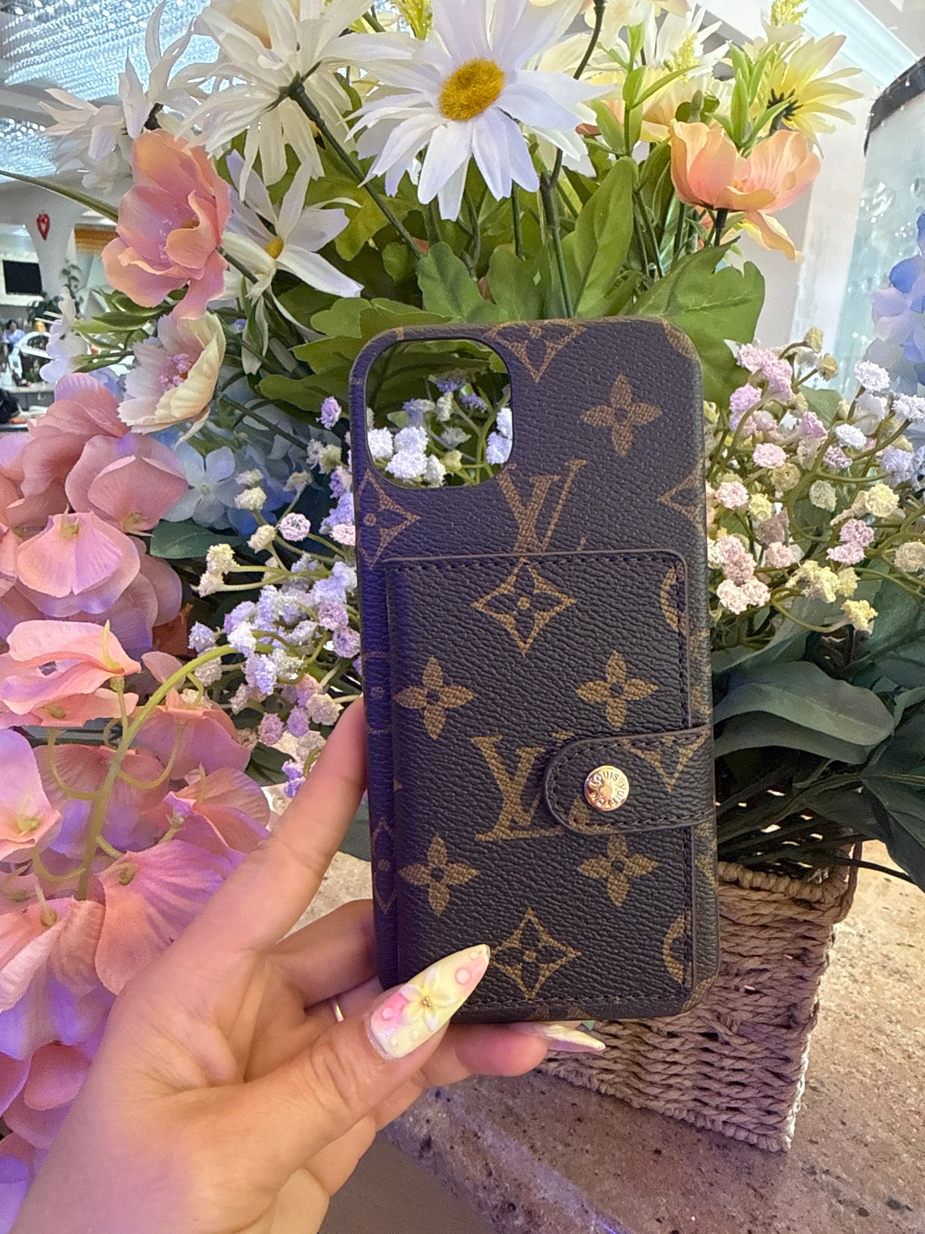 Lv Luxury Monogram Card Holder Phone Case | Vegan Leather Wallet Case