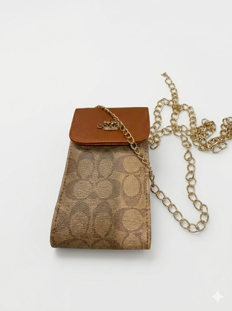 North/South Phone Crossbody in Signature Canvas with Gold Chain