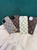 Lv Premium Monogram Leather Phone Case with Gold Emblem | Slim Fit Designer-Inspired Cover