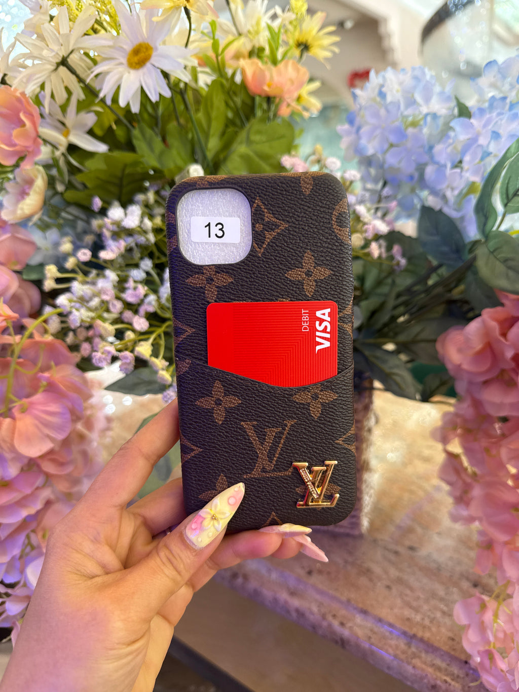 Lv Premium Monogram Leather Phone Case with Gold Emblem | Slim Fit Designer-Inspired Cover