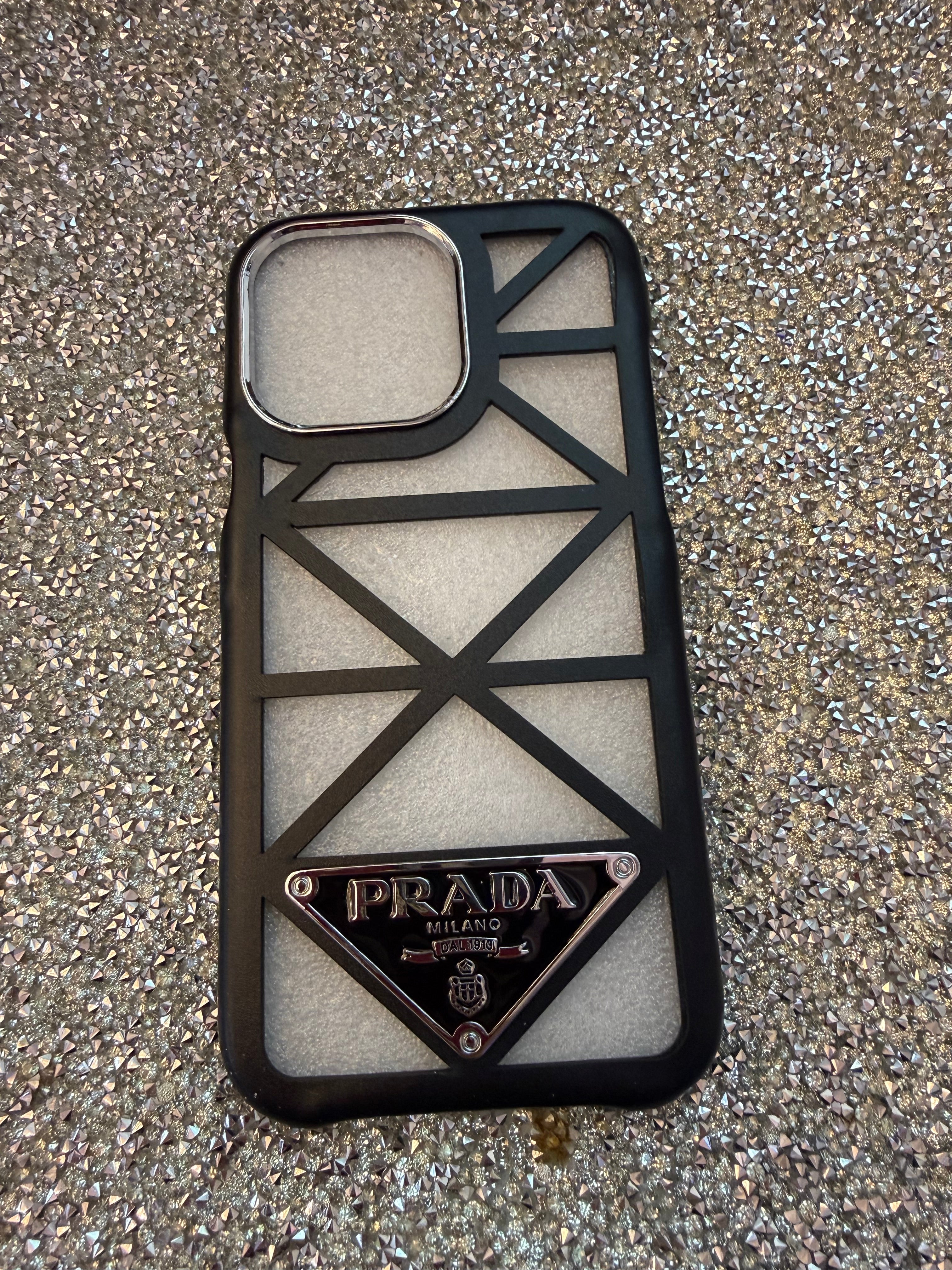 The Geometric Prada Cage Case in Blush Pink.
