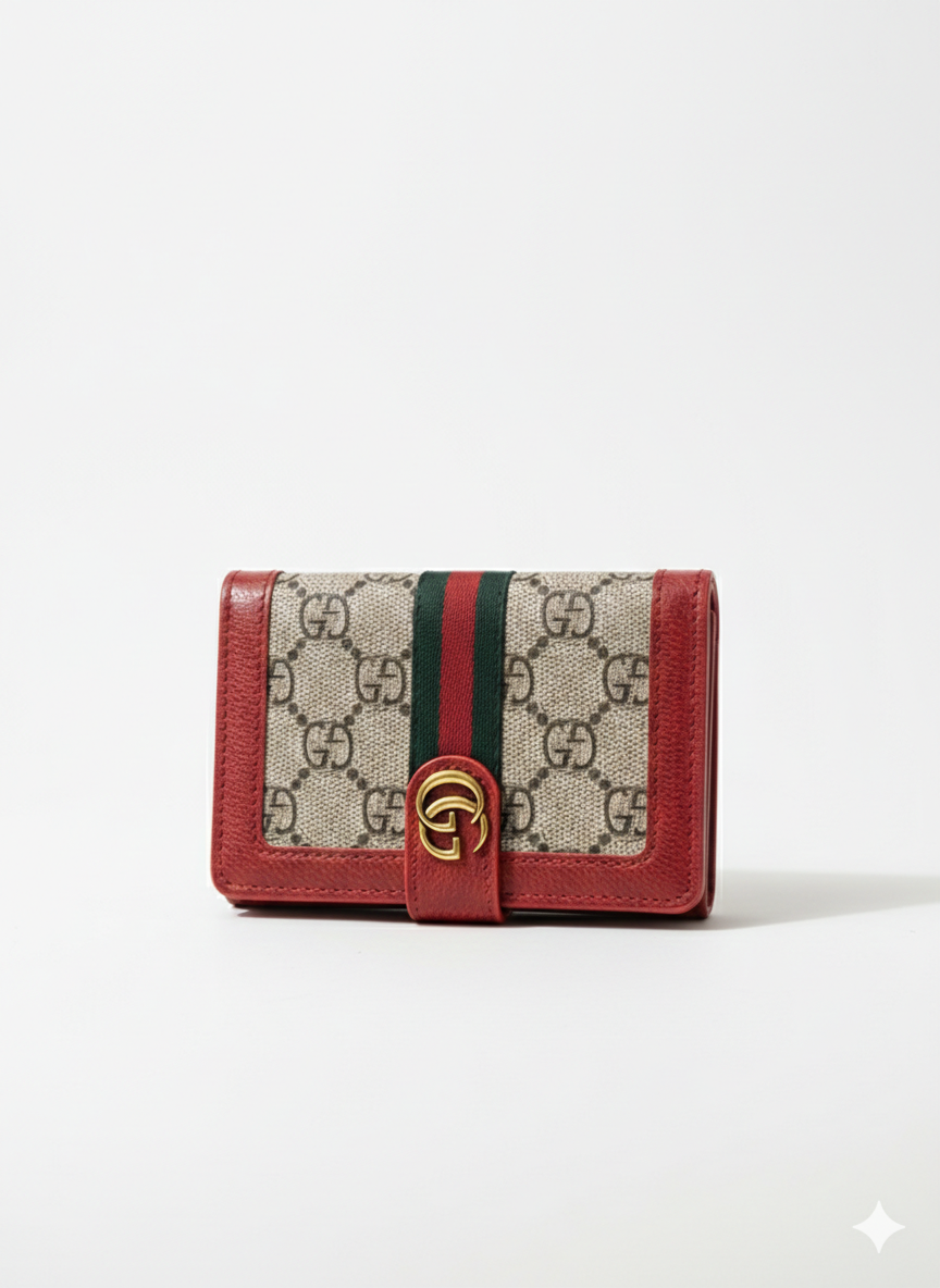 Signature GG Supreme Canvas Card Case with Web Detail