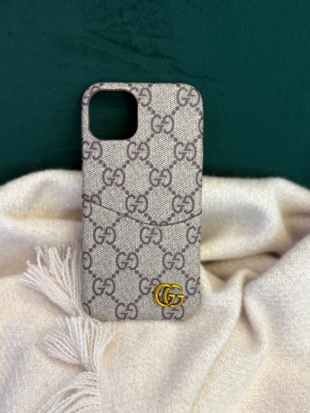 Lv Premium Monogram Leather Phone Case with Gold Emblem | Slim Fit Designer-Inspired Cover