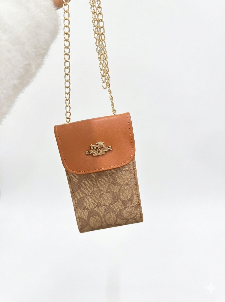 North/South Phone Crossbody in Signature Canvas with Gold Chain