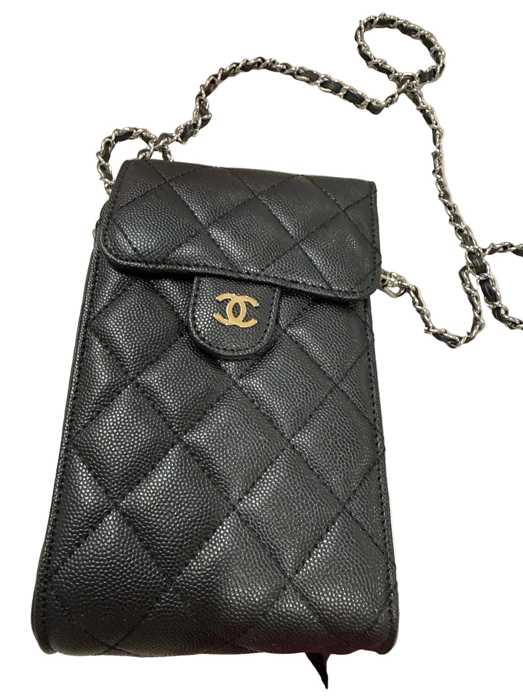 Cc Quilted Lambskin & Caviar Phone Holder with Chain