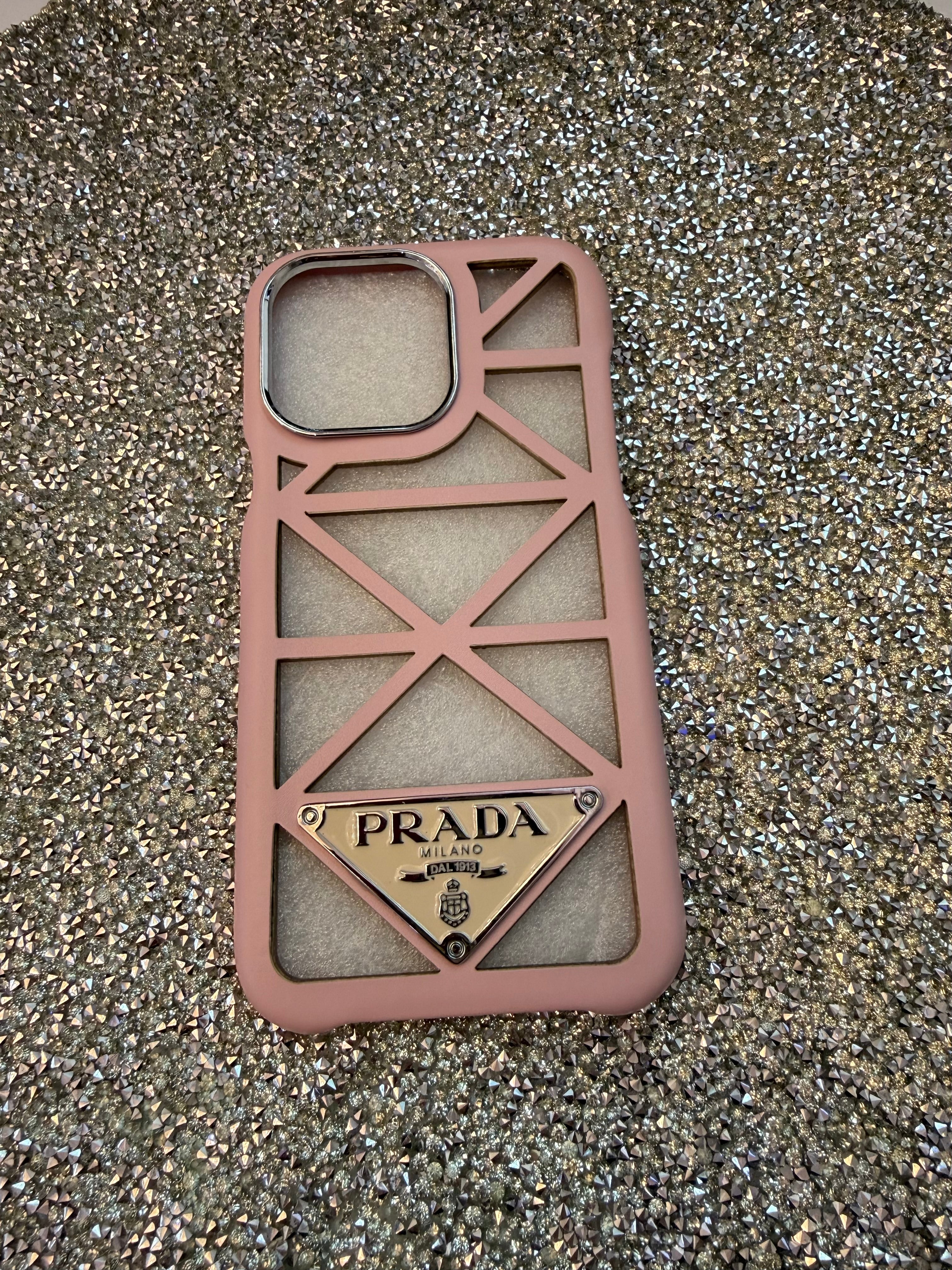 The Geometric Prada Cage Case in Blush Pink.