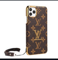 Lv Luxury Monogram Canvas Case – Classic Brown with Gold Metallic Trim & Wristlet for iPhone 13 cases