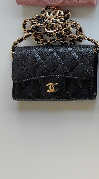 Quilted Leather Card Wallet on Chain | Red & Gold Crossbody Accessory