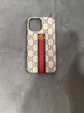 Gg Signature Monogram Canvas Case with Web Stripe & Gold Hardware for iPhone 13 cases