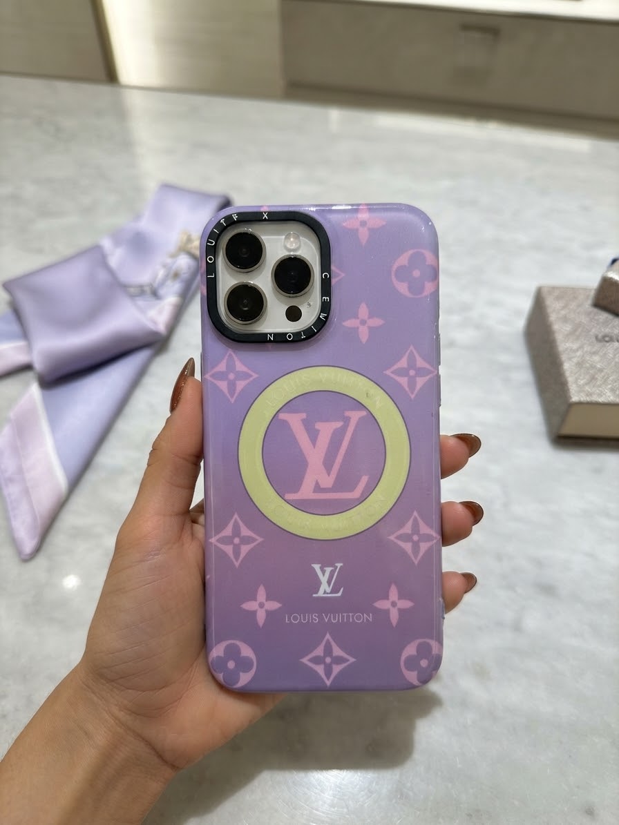 Chic Lavender Monogram Phone Case with 3D Bear Pop-Socket for iPhone 16,17 pro max cases