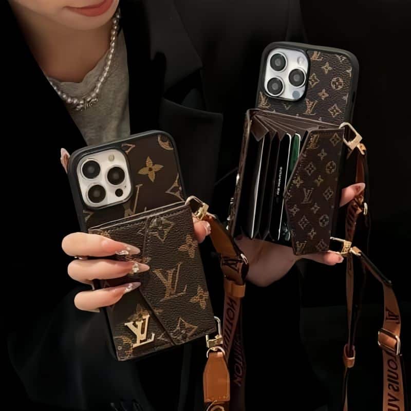 Monogram Luxury Leather Crossbody Wallet iPhone Case for 17 pro max