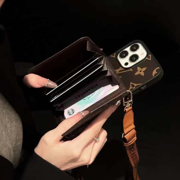 Monogram Luxury Leather Crossbody Wallet iPhone Case for 17 pro max