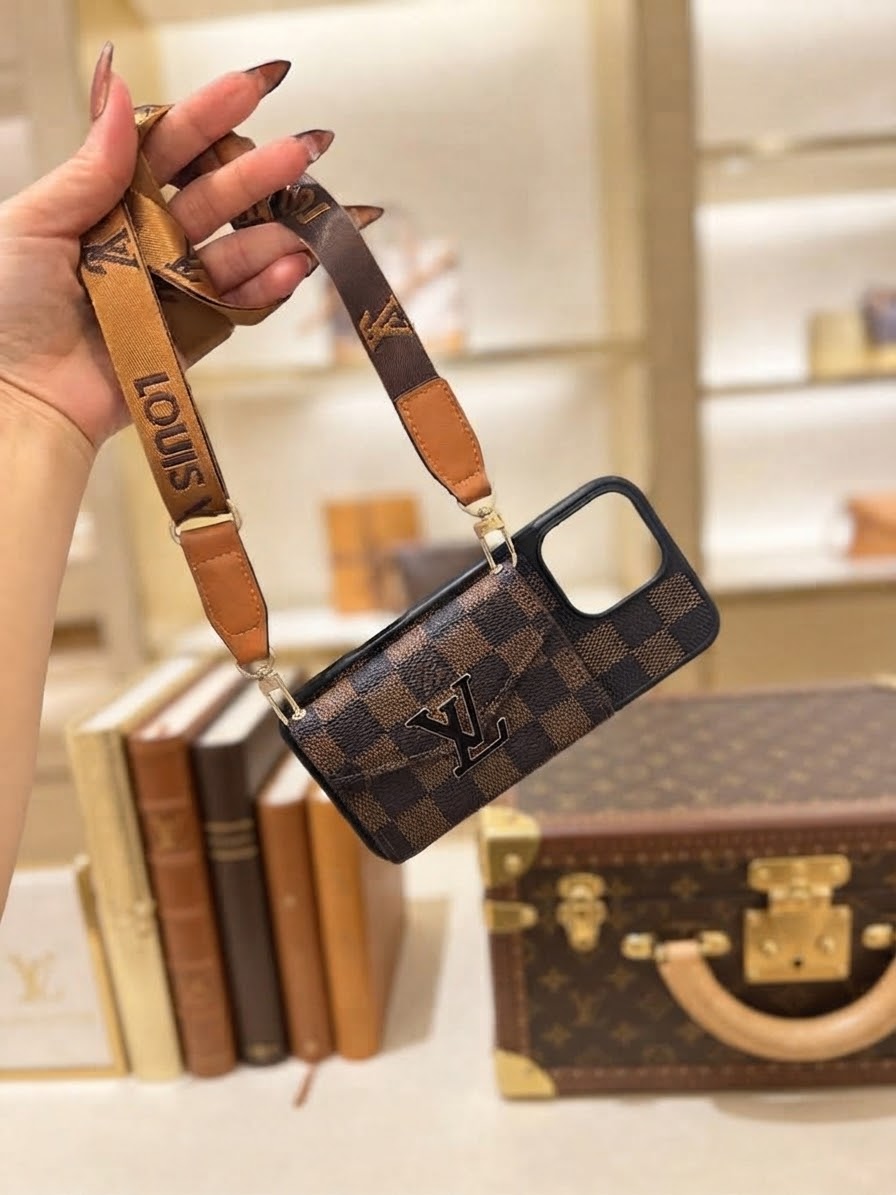 Monogram Luxury Leather Crossbody Wallet iPhone Case