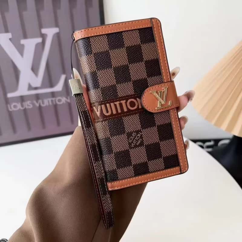 Luxury Monogram Checkered Flip Wallet Phone Case for 16,17 pro max