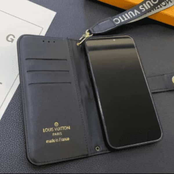 Luxury Monogram Designer-Inspired Flip Wallet iPhone Case with Wrist Strap for 17 pro max