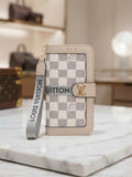 Luxury Inspired Damier Azur Wallet Phone Case with Wristlet for iPhone 16,17 15 ,12 cases