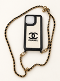 Luxury Black & Cream Crossbody Phone Case with Chain for 12 pro max