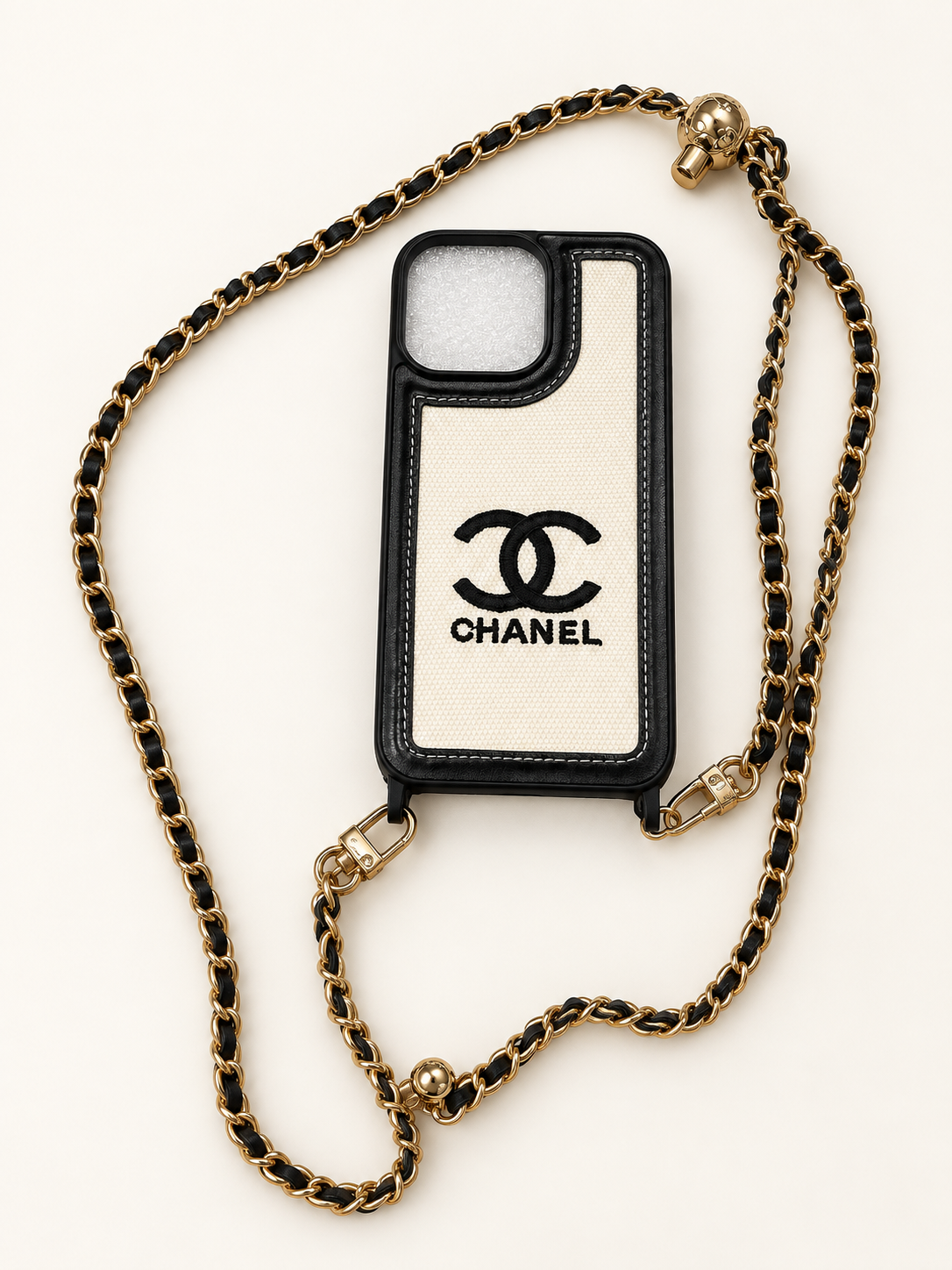 Luxury Black & Cream Crossbody Phone Case with Chain for 12 pro max