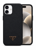 Luxury Black Textured Phone Case with Gold-Tone Badge for iPhone 12 cases
