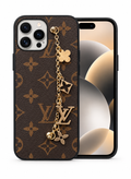 Brown Monogram Phone Case with Gold Charm Chain for iPhone 12 cases