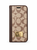 Coach Beige & Brown Monogram Folio Wallet Phone Case with Gold-Tone Plaque for iPhone 13,12 cases