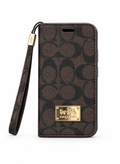 Coach Dark Brown Monogram Folio Phone Case with Wrist Strap for iPhone 12 Pro Max