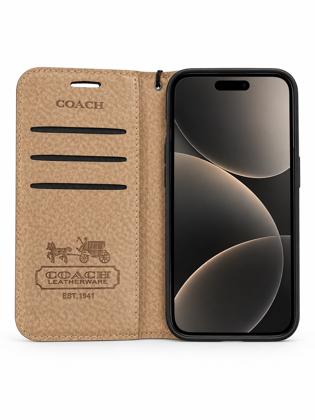 Coach Dark Brown Monogram Folio Phone Case with Wrist Strap for iPhone 12 Pro Max