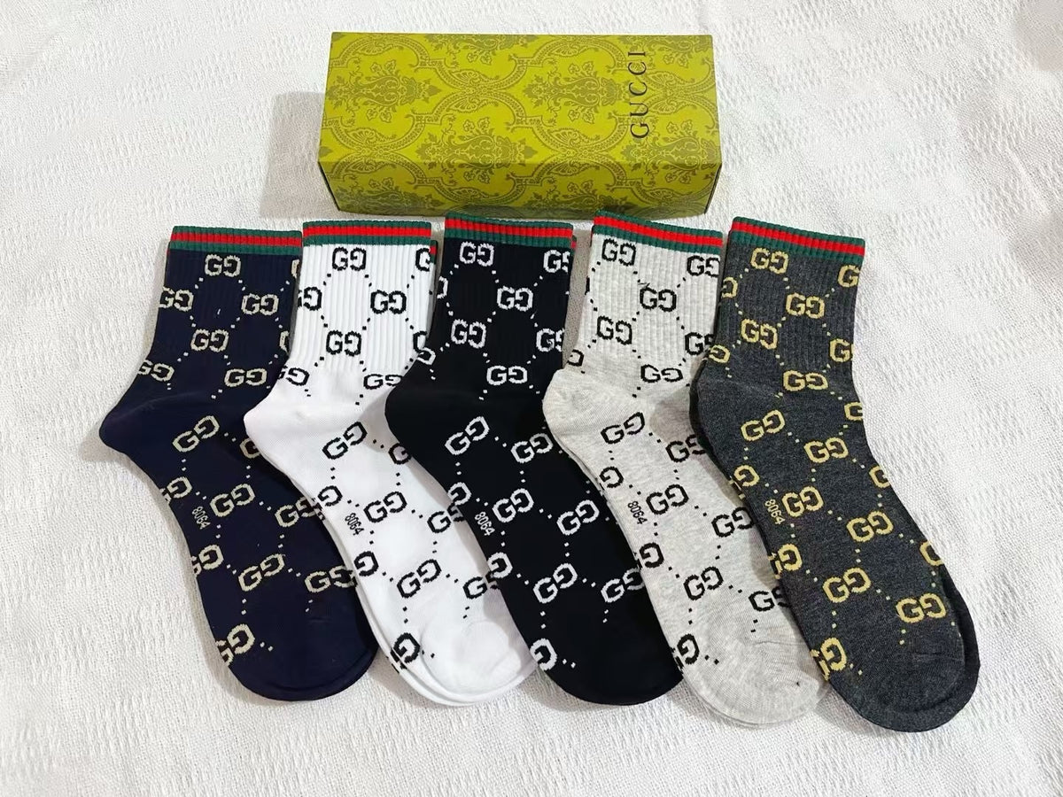 Five-Pair Patterned Crew Sock Set