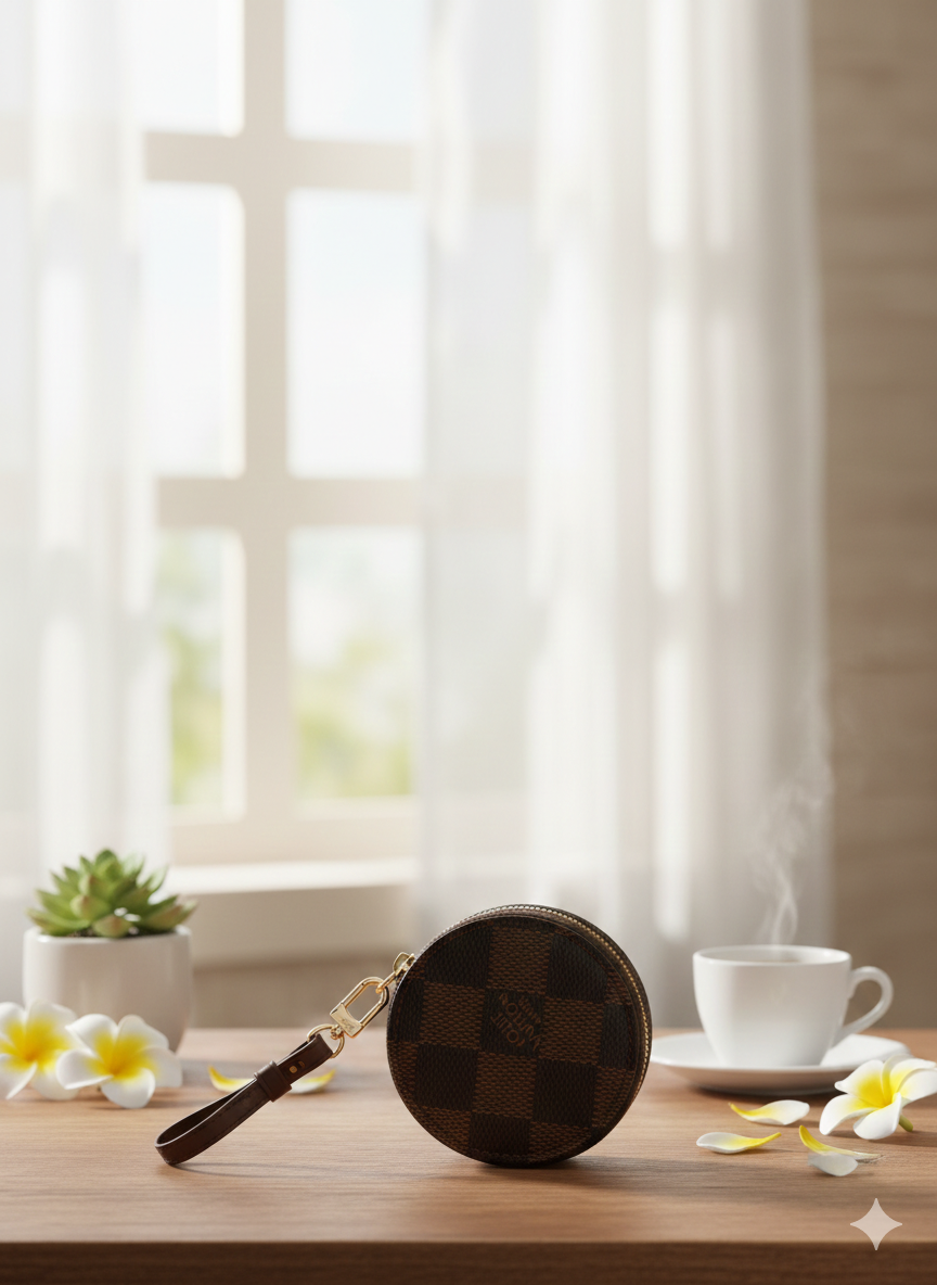 Lv Signature Checkered Round AirPod Pro Case & Travel Pouch