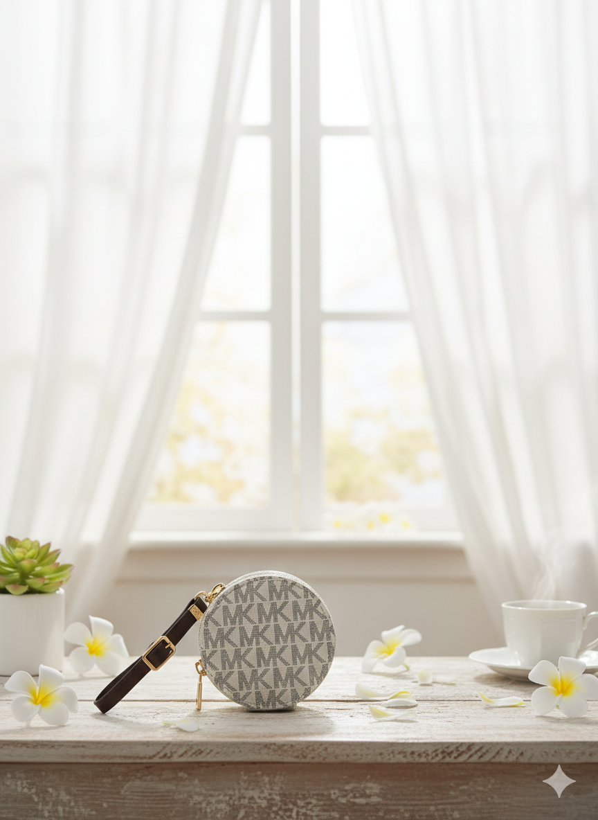 Michelle kors Signature Monogram Round AirPod Case & Handbag Charm