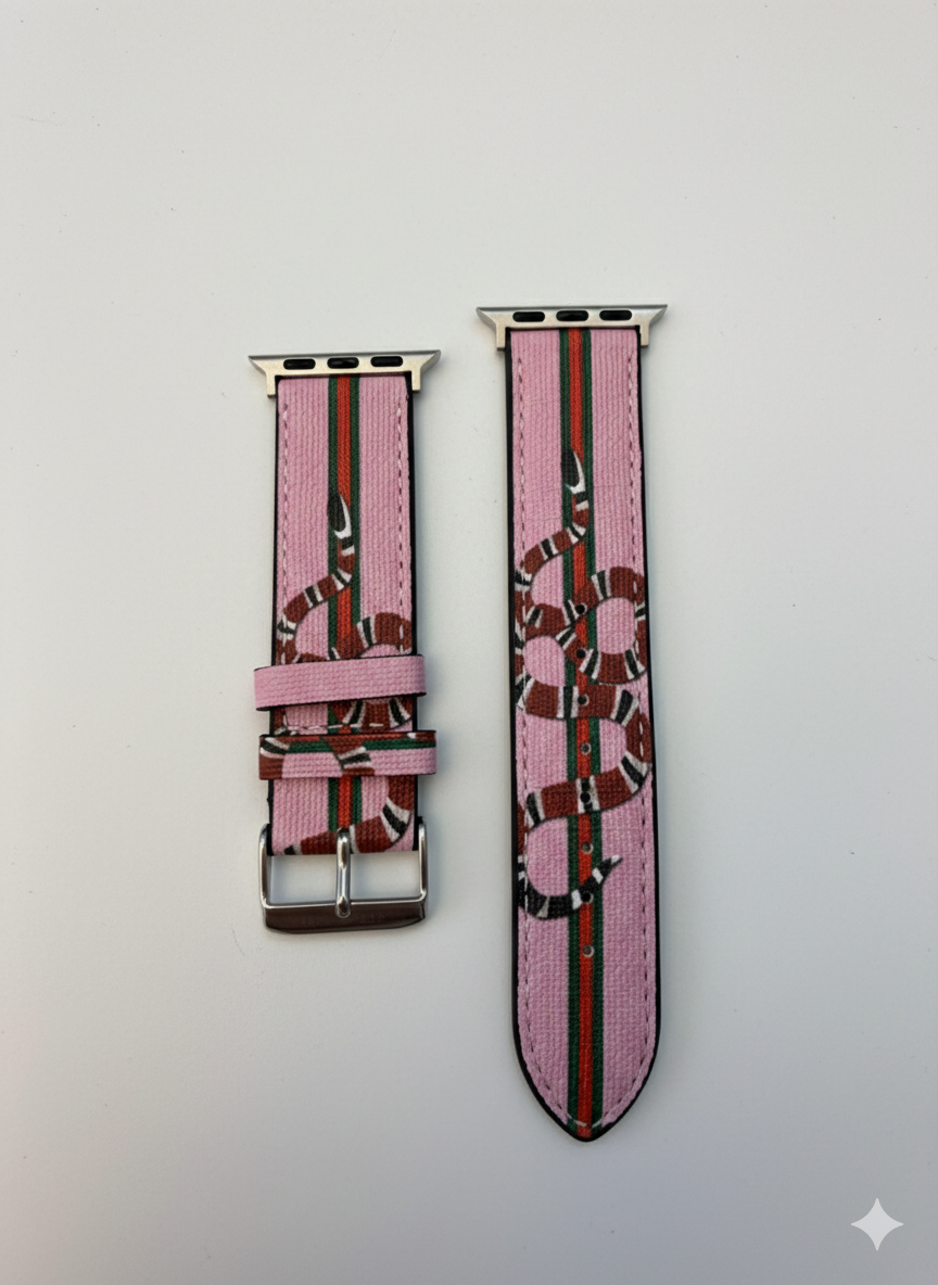 Gucci-Inspired King Snake Pink Canvas Watch Band – Silver Hardware