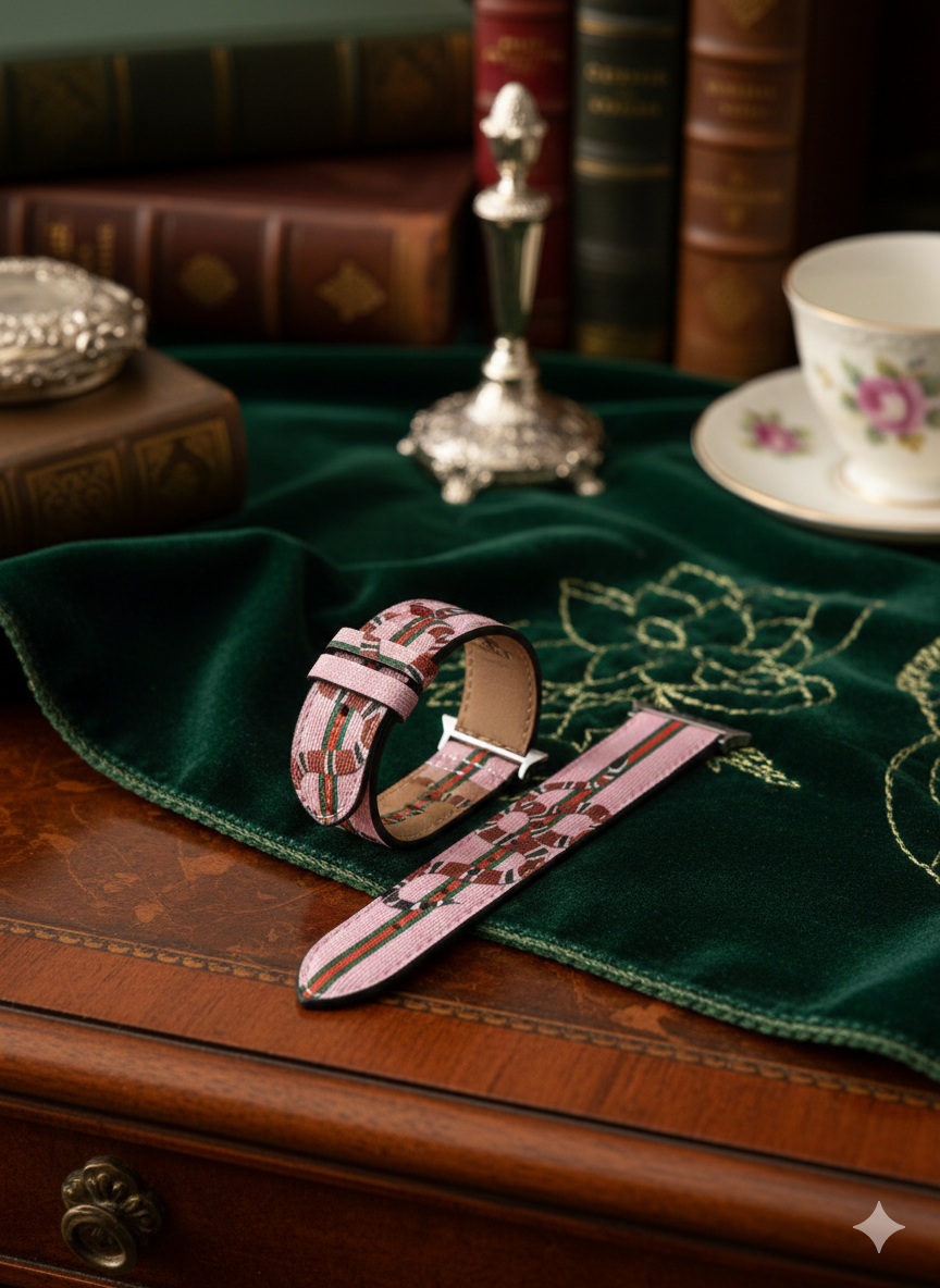 Gucci-Inspired King Snake Pink Canvas Watch Band – Silver Hardware