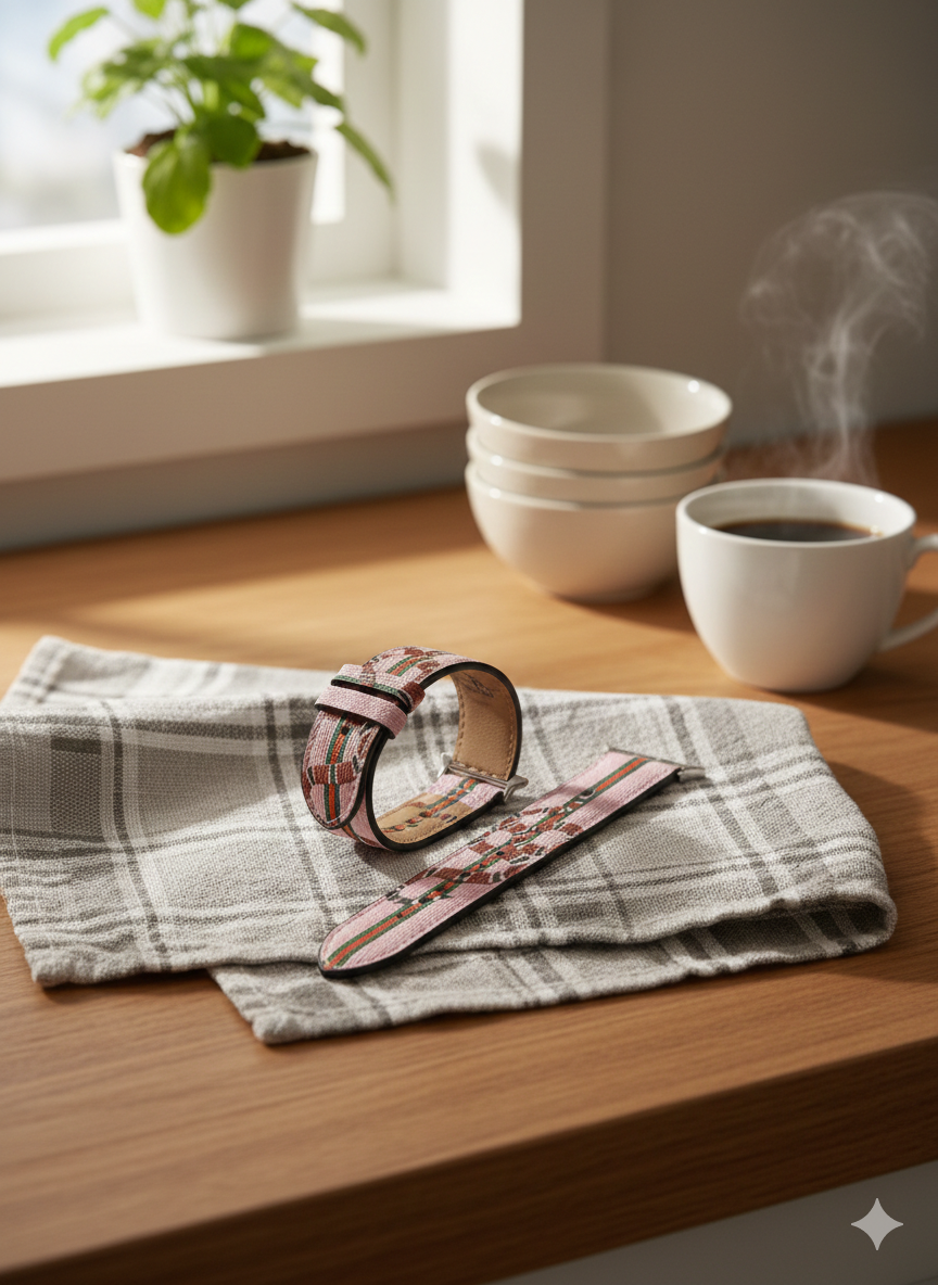 Gucci-Inspired King Snake Pink Canvas Watch Band – Silver Hardware