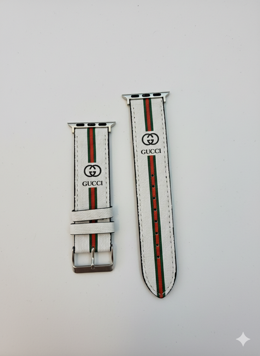 GG Luxury Designer Style Canvas Watch Band – Green & Red Stripe for Apple Watch