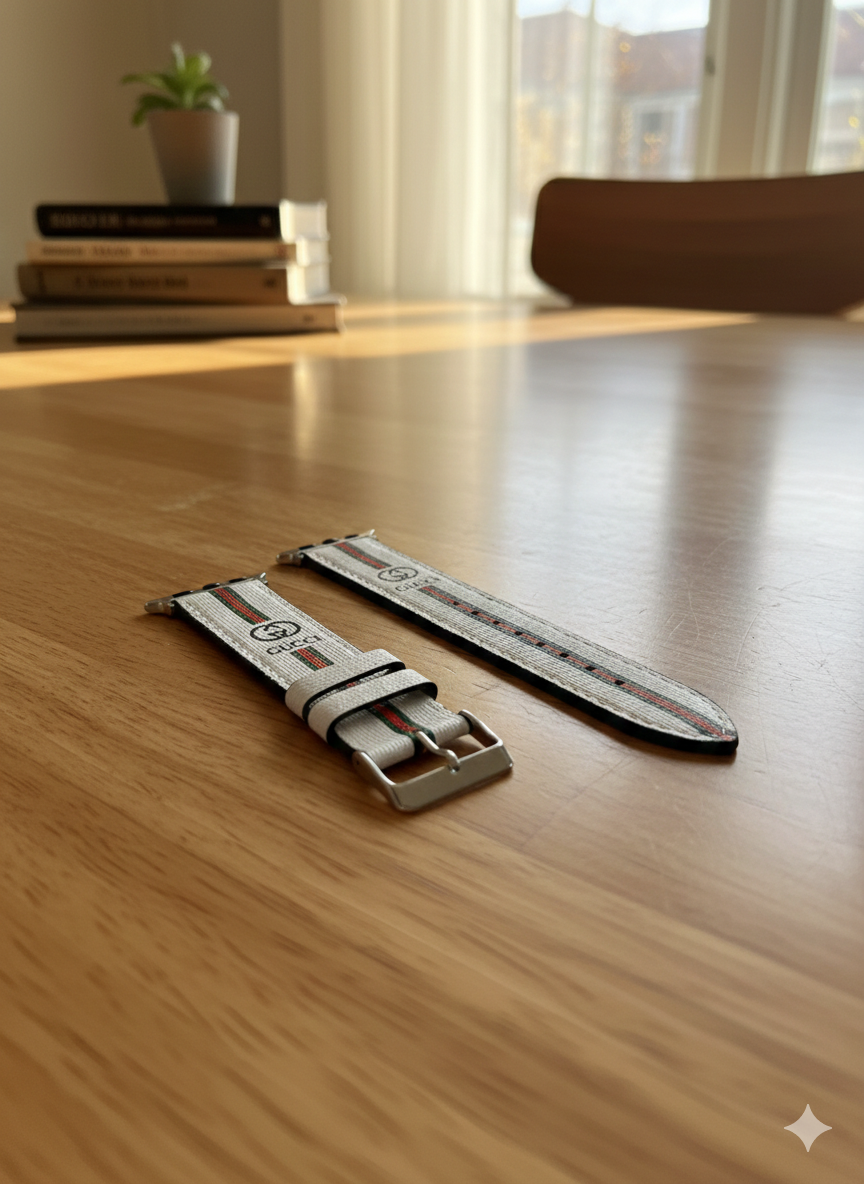 GG Luxury Designer Style Canvas Watch Band – Green & Red Stripe for Apple Watch