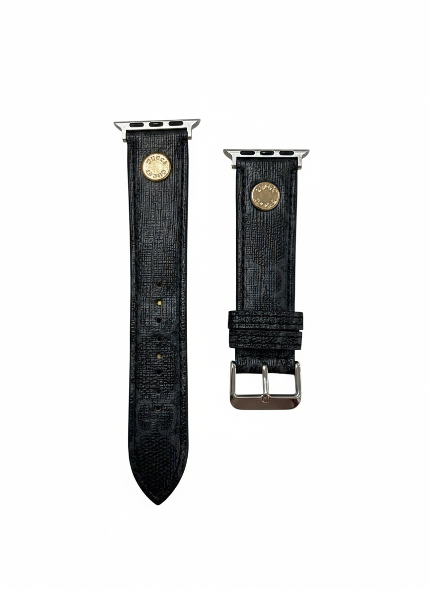 GG Midnight Black Monogram Watch Band – Sophisticated Designer Strap with Gold Accents