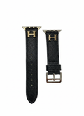 Premium Pebbled Leather Watch Band – Gold "H" Emblem Designer Strap