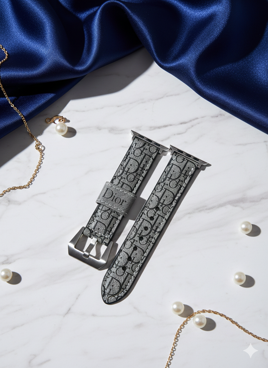 Diorr Monogram Print Canvas Watch Band | Elegant Grey & Navy Strap for Apple Watch