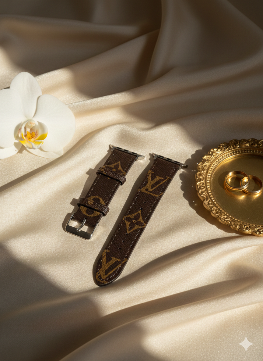Lv Iconic Monogram Canvas Watch Band – Classic Brown & Gold Elegance