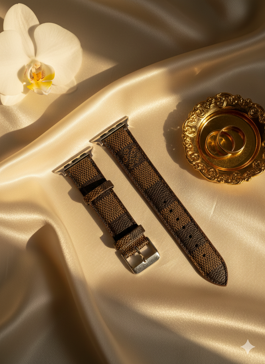 Lv Premium Damier-Style Checkered Watch Band – Coffee & Ebony