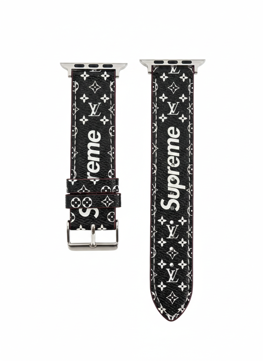 Lv Luxury Streetwear Monogram Watch Band – Black & White Limited Edition