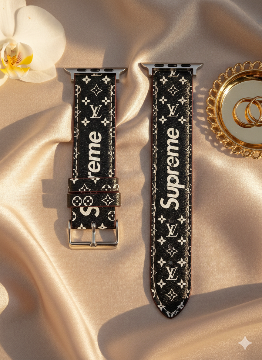 Lv Luxury Streetwear Monogram Watch Band – Black & White Limited Edition