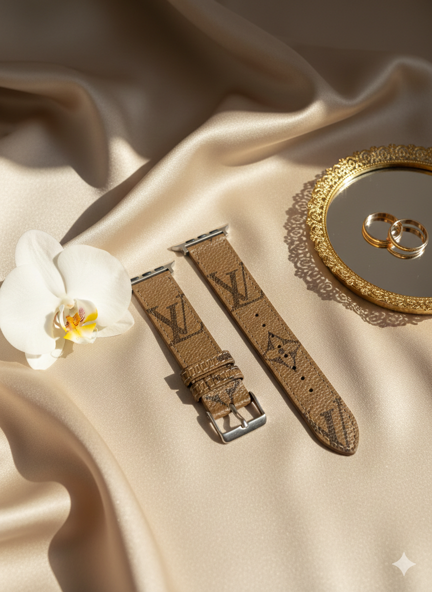 Lv Vintage Monogram Pebbled Leather Watch Band – Camel & Sand