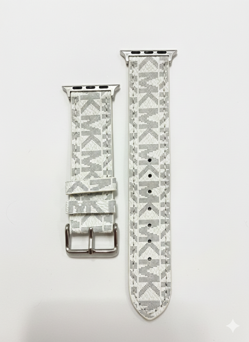 MK Signature Monogram Apple Watch Band – Vanilla/White ✨