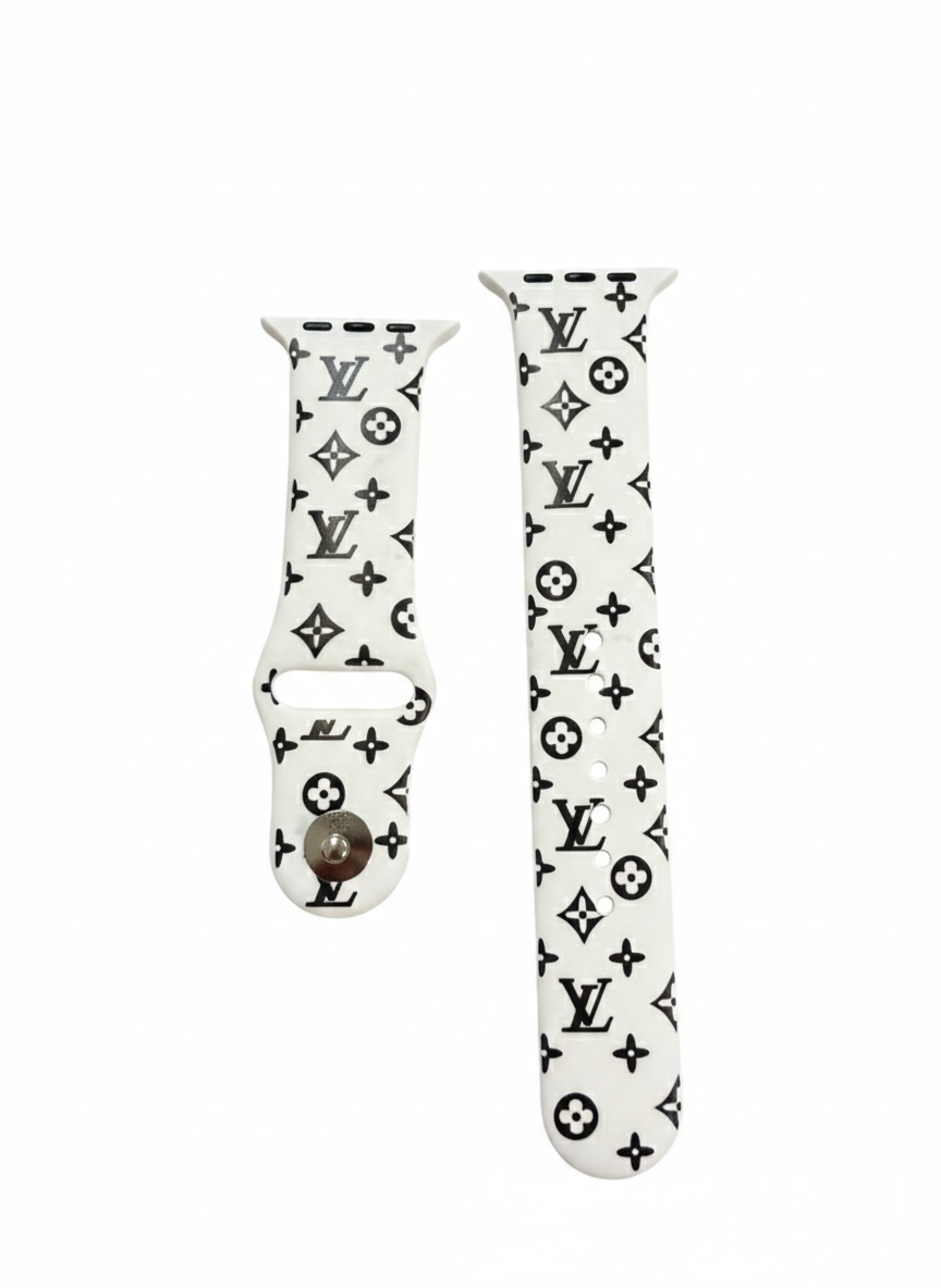 Vibrant Designer Style Sport Band for Apple Watch – Silver Monogram